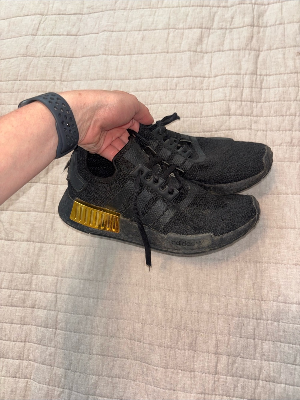 adidas Men’s Black Sneakers with Gold Heel Accent